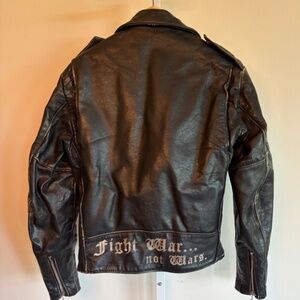 Distress Leather Motorcycle Jacket and Gloves
